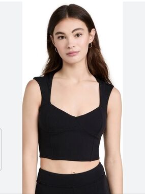 ALO Yoga Black Ribbed Sweetheart Crop Top